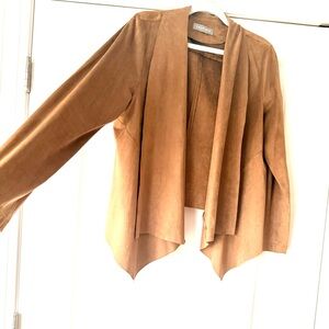 Bagatelle faux suede chestnut brown jacket, waterfall front, L-XL